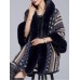 Women Elegant Stripe Printed Hooded Fur Collar Cloak Cape Coats