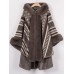 Women Elegant Stripe Printed Hooded Fur Collar Cloak Cape Coats