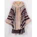 Women Elegant Stripe Printed Hooded Fur Collar Cloak Cape Coats