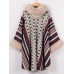 Women Elegant Stripe Printed Hooded Fur Collar Cloak Cape Coats