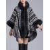 Women Elegant Stripe Printed Hooded Fur Collar Cloak Cape Coats