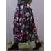 Women Vintage Floral Print Elastic Waist Baggy Long Skirts