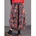 Women Vintage Floral Print Elastic Waist Baggy Long Skirts