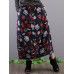 Women Vintage Floral Print Elastic Waist Baggy Long Skirts