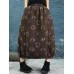 Women Vintage Feather Print Elastic Waist Winter Skirts