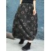 Women Vintage Feather Print Elastic Waist Winter Skirts