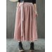 Vintage Women Pleated Pleuche Embroidery Elastic Waist Skirts