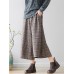 Vintage Plaid Elastic Waist Wide Leg Pockets Pants for Women