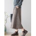 Vintage Plaid Elastic Waist Wide Leg Pockets Pants for Women