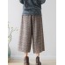 Vintage Plaid Elastic Waist Wide Leg Pockets Pants for Women