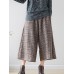 Vintage Plaid Elastic Waist Wide Leg Pockets Pants for Women