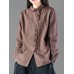 Women Vintage Turn-down Collar Long Sleeve Plaid Button Shirts