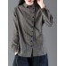 Women Vintage Turn-down Collar Long Sleeve Plaid Button Shirts