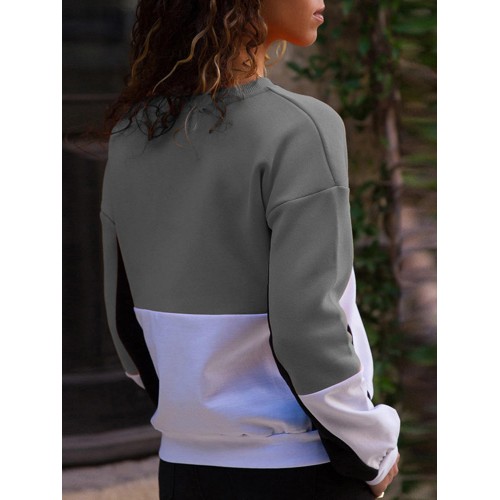 Women Casual Patchwork Crew Neck Long Sleeve Sweatshirt